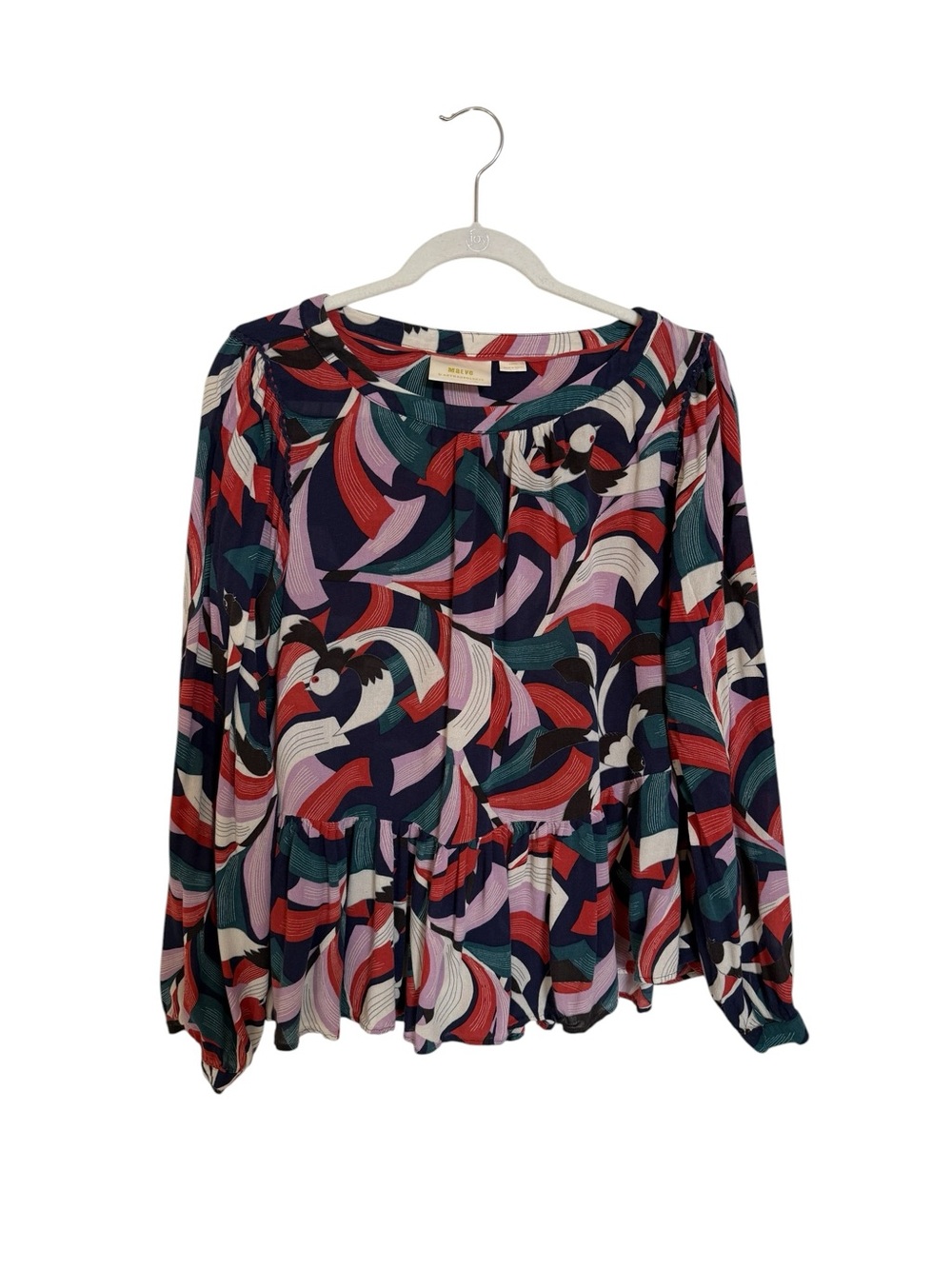 Anthropologie Multicolor Swirl Peplum Blouse
